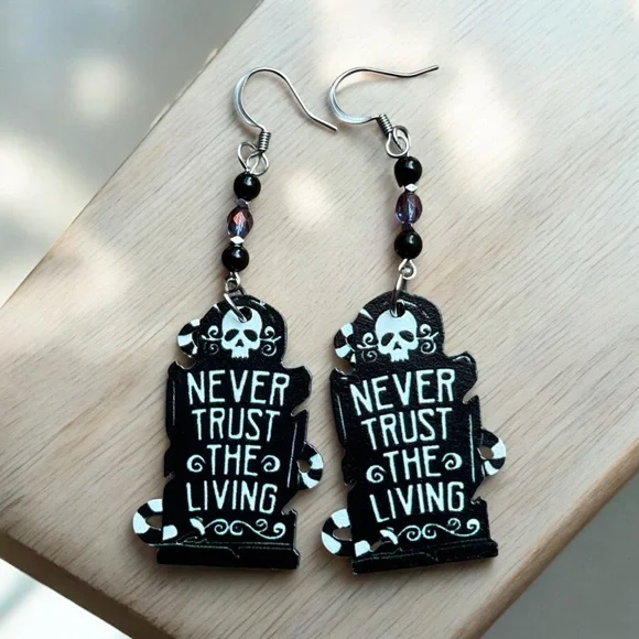 Hand crafted Never Trust The Living earrings - Picture 5 of 5